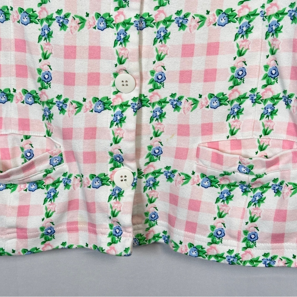Eagle's Eye Vintage Pink Gingham Floral Button Front Top Women's L - Picture 6 of 12